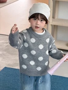 DAZY Infant (Boy) Round Neck Polka Dot Long Sleeve Autumn/Winter Sweater - Grey - View 9