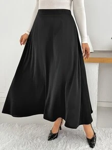 Shapeblank Women's Plus-Size Black Skirt – Elegant, Comfortable, Versatile, Slimming, With Pockets (Suitable For Spring & Autumn),Bottom,Work Wear, Skirt Outfits - Black - View 2