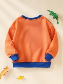 Blippi X SHEIN 小男孩圓領長袖卡通印花運動衫 - 橘色 - 查看 2