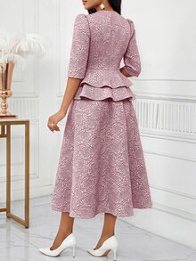 SHEIN Lady Women's 3D Floral Decor Top And Skirt Fashion 2 Pieces Set - Pink - View 2