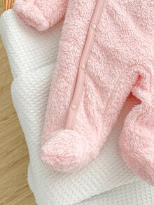 SHEIN Jumpsuit Bayi Baru Lahir Musim Semi Musim Gugur Musim Dingin Berbahan Lembut dengan Desain Tudung yang Lucu, Bahan Lembut dan Ramah Kulit, Nyaman untuk Dipakai di Rumah, Meningkatkan Kualitas Tidur dan Pertumbuhan yang Sehat - Berwarna merah muda - View 7