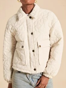Travachic Women's Button Long Sleeve Casual Cottagecore Quilted Pocket Jacket, Autumn/Winter New, Suitable For Daily Commute, Warm Everyday Travel Off-White - White - View 4