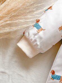 SHEIN Vintaside Kids 1件男嬰連帽連身衣 可愛學院風 白色棕色臘腸狗印花 熊耳朵 毛絨內裡 長袖 連帽 加厚 冬季節日毛衣 秋季拉鍊款 - 杏色 - 查看 7