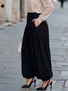 Chikora Plus Size Fashion High Waist Casual Balloon Pants Fall - Black - View 4