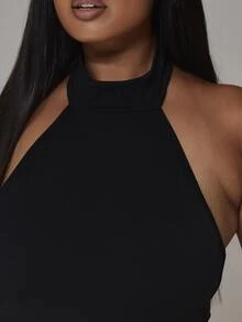 MUSERA Plus Size Black Highneck Bodycon Unitard Jumpsuit Spring Summer Casual Everyday Day Outfit Going Out - Black - View 6