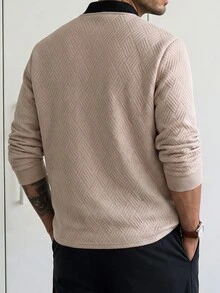 HUEFORM 男士拼色休閒百搭日常長袖 Polo 衫 - 杏色 - 查看 3