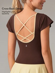 OutZeal Women Sports Tee Casual Yoga Buttery Soft Slim Fit Short Sleeve T-Shirt - Coffee Brown - View 3