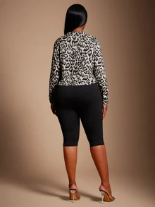 SHEIN SXY Leopard Print High Elasticity Knit Fitted Short Long Sleeve Jacket - Multicolor - View 2