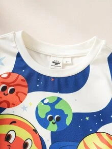 Blippi X SHEIN Young Boy Round Neck Short Sleeve Top And Shorts Loungewear - Blue - View 3