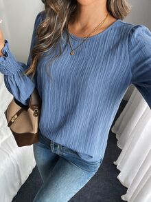 SHEIN LUNE Casual Women's Autumn/Winter Blue Long Shirt - Blue - View 3