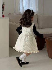 DAZY Infant (Girl) Round Neck Quilted Cotton Korean Style Solid Color Dress - Apricot - View 2