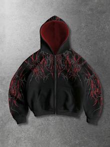 ROMWE MEN Street Life Men's Plus Size Printed Pattern Sweatshirt Hoodie Sweatshirt - Black - View 1