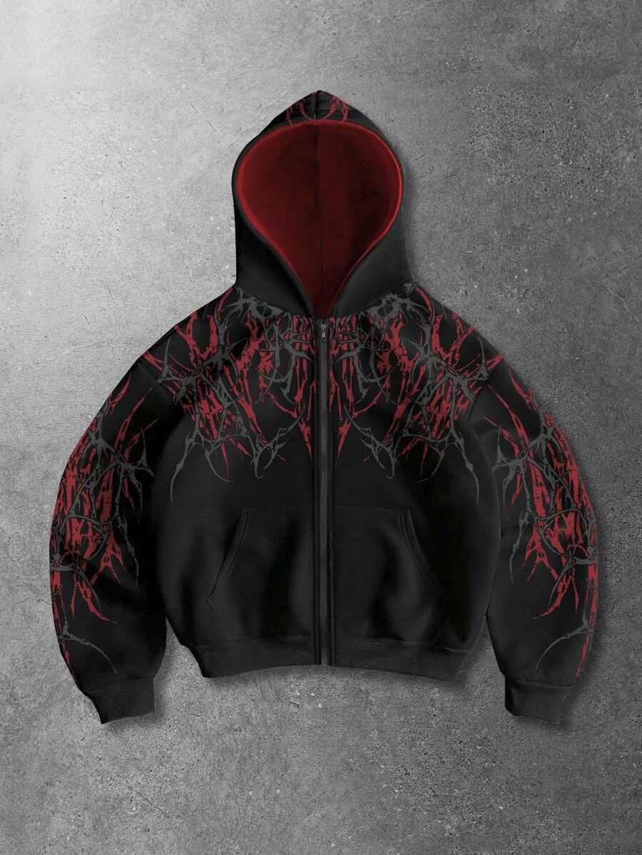 ROMWE MEN Street Life Men's Plus Size Printed Pattern Sweatshirt Hoodie Sweatshirt - Black - View 1