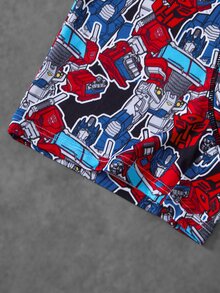 Transformers X SHEIN سروال داخلي رجالي كاجوال يومي بطبعة حروف - الأحمر - مشاهدة 5
