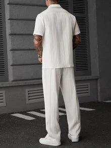 SLATEMANN 男士白色短袖襯衫與長褲套裝，適合萬聖節、聖誕節，最佳新年禮物 - 白色 - 查看 2