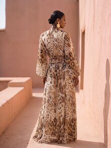Zivah New Elegant Jamaican European Tropical Brown Animal Print Waist Pleated Design Bohemian Vacation Dress Cover-Up Beach Summer - Multicolor - View 2