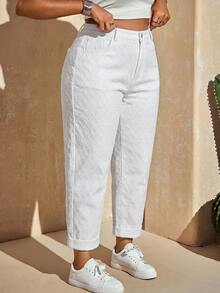 Slaydiva Plus Size Women's High Waist Pocket Tapered Casual Versatile Denim Jeans - Blue - View 6