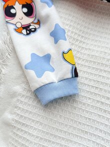 THE POWERPUFF GIRLS X SHEIN 女嬰卡通印花休閒日常穿著連身褲 - 藍色 - 查看 5