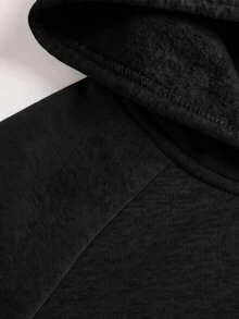 SHEIN Girlism 青少年女孩黑色保暖內裡連帽運動衫，百搭百搭款，秋冬長袖純色運動衫，極簡學院休閒風 - 黑色 - 查看 3
