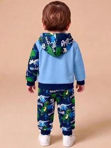 兒童嬰兒/幼兒連帽長袖加厚抓絨運動衫休閒舒適套裝，經典卡通酷炫印花，適合秋冬 - 彩色 - 查看 5