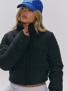 MUSERA High Funnel Neck Thick Padded Zip Through Front Puffer Style Jacket Fall Autumn Winter Daily Everyday Outerwear - Black - View 5