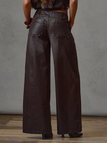 MUSERA Celana Jeans Denim Model Longgar Berpinggang Rendah dengan Efek Vintage, Cocok untuk Musim Gugur dan Musim Dingin, Sehari-hari, Kasual, Kembali ke Sekolah. - Coklat - View 5
