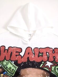 SHEIN 兒童/青少年男孩 2件組休閒時尚簡約 Y2K 酷感塗鴉手繪嘻哈人像星星圖案英文字母運動風連帽衛衣與喇叭褲套裝，適合秋冬、學校、家庭聚會、返校、假期 - 彩色 - 查看 5