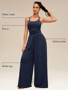 OutZeal Women Outdoor Jumpsuit Casual Daily Studio Bra-In Removable Pads Vest Straight Leg One-Piece Summer - Navy Blue - View 2