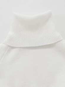 Sweetra Autumn/Winter Soft White High Neck Slim Fit Knit Sweater Dress - White - View 3