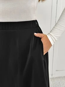 Shapeblank Women's Plus-Size Black Skirt – Elegant, Comfortable, Versatile, Slimming, With Pockets (Suitable For Spring & Autumn),Bottom,Work Wear, Skirt Outfits - Black - View 6