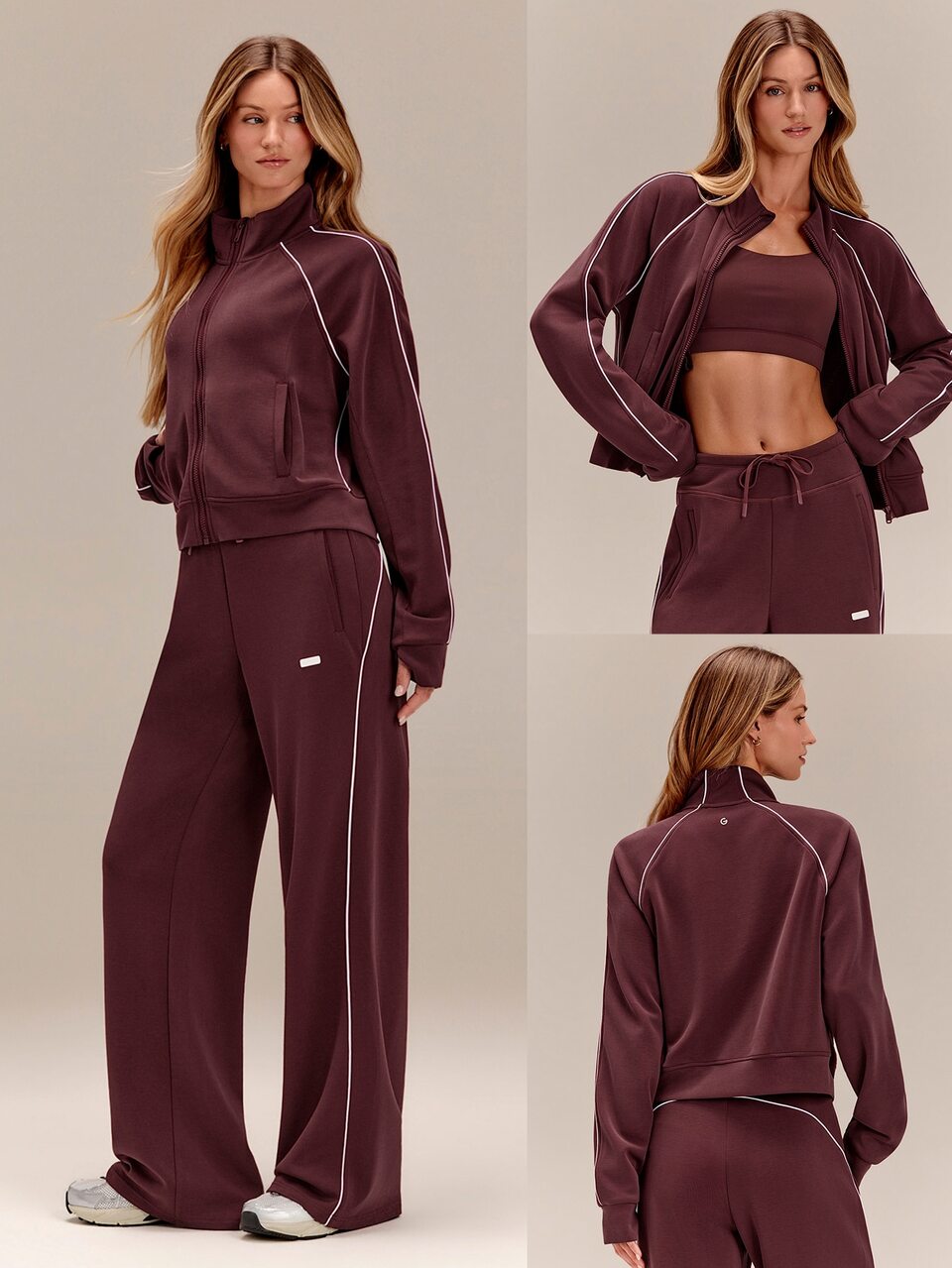 SoftCalm Modal Contrast Piping Waist-Length Thumbholes Fitted Zip-Up Sweatshirt Daily Casual Wear Spring Summer
