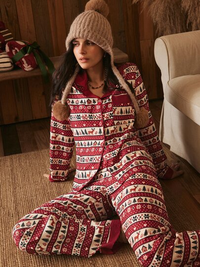 Lullawish Women's All-Over Print Long Sleeve Top & Pants Casual Daily Home Sleepwear Set