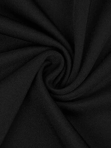 SHEIN PETITE Women's Black Casual Minimalist Comfortable Versatile Asymmetrical Shoulder Lace Patchwork Flared Sleeve Ruched Slim Fit Jumpsuit - Black - View 7