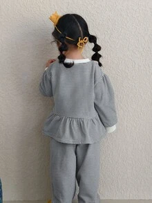 DAZY Infant/Toddler (Girl) Round Neck Striped Korean Style Long Sleeve Ruffle Trim Casual Sweatshirt - Grey - View 10