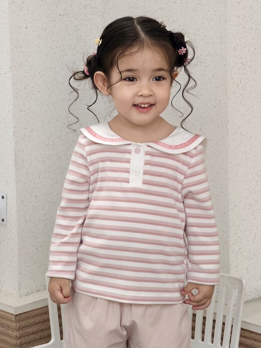DAZY Infant/Toddler (Girl) Collared Long Sleeve Autumn/Winter Top - Pink - View 1