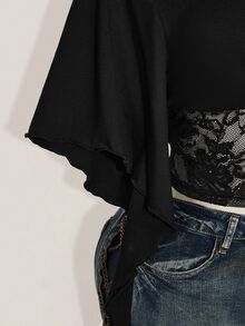 SHEIN ICON Dam T-shirt i plus size med svart spets och patchwork - Svart - Visa 8