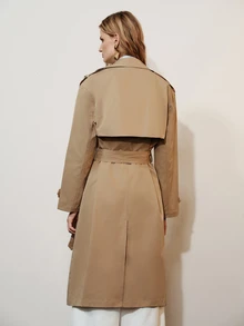 Aveloria Modichic Jaket Trench Coat Lengan Panjang Berkerah Kancing Mewah dan Elegan - Khaki - View 2