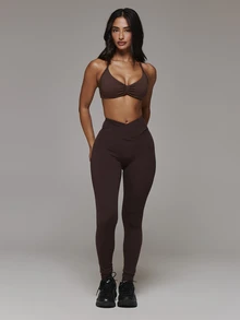 Musera Sport Ruched Bust Logo Side Detail Cross Strap Back Coord Sports Bra Only Sport Essentials Basics Autumn Fall Winter - Coffee Brown - View 3