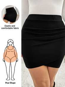 Shapeblank Women's Plus-Size Black Bodycon Skirt – Stylish, Stretchy, Comfortable, Versatile, And Slimming (Autumn/Winter),Fall Outfits,Curve Bottom,Simple Style - Black - View 2