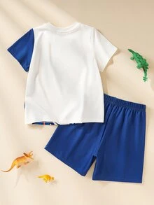 Blippi X SHEIN Young Boy Round Neck Short Sleeve Top And Shorts Loungewear - Blue - View 2