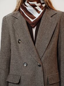 Aveloria Modichic Women's Woolen Coat Straight Double Breasted Herringbone Woolen Suit Lapel Flap Pockets Elegant Grey Herringbone Fall Clothes For Women Christmas - Multicolor - View 3