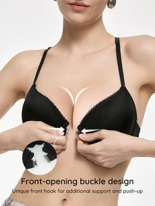 Bralution Black Underwire Molded Cup High Support Push Up Lift Front Closure Lace Patchwork Beautiful Back Minimalist French Style Women's Bra - Black - View 7