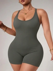 Easithlete Easithlete Seamless High Elasticity Sports Fitness Yoga Jumpsuit Fashion Plus Size Backless One Piece - Grey - View 5
