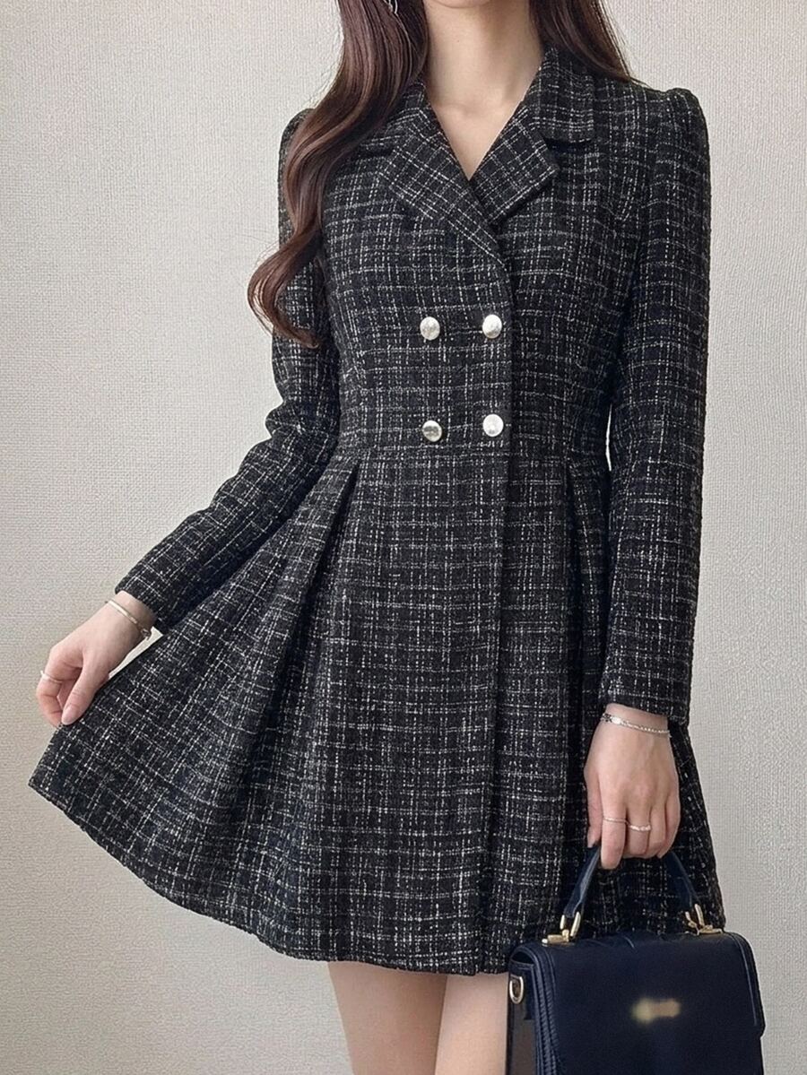 FRIFUL Women's Plaid Pleated Casual Daily Summer Short Dress - Black - View 1