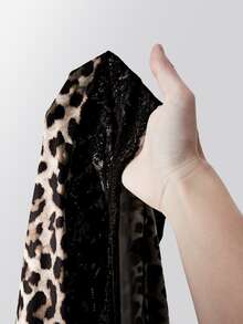 SHEIN ICON Women's Plus Size Leopard Print Contrast Lace V-Neck Fitted Top - Brown - View 10