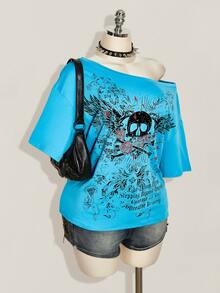 SHEIN ICON Plus Size T-Shirts - Blue - View 8