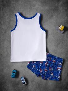 Transformers X SHEIN Young Boy Cartoon Print Colorblock Top & Hipster Underwear Set - Blue and White - View 2