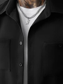SLATEMANN Men's Single-Breasted Long Sleeve Pocket Shirt Casual Everyday Wear - Black - View 8