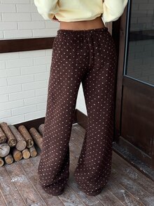 CovetEZ 女款波點休閒百搭日常長褲 - 棕色 - 查看 2