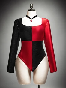 SHEIN ICON Plus Size Women's Colorblock Casual Everyday Long Sleeve Bodysuit - Multicolor - View 3